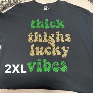 Gildan Black Tee with Green and Gold Print